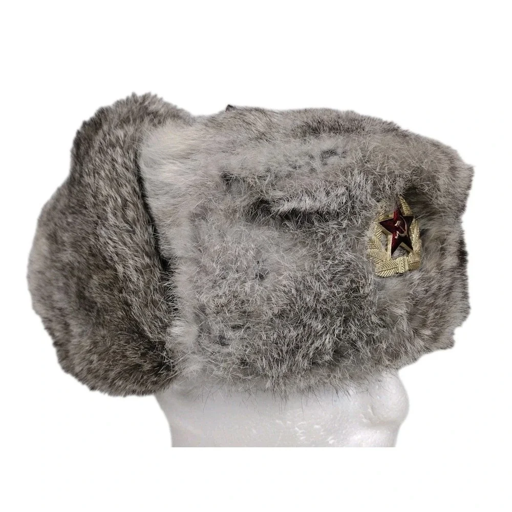 Mad Bomber Rabbit Fur Hat Russian Winter Hat With Eat Flaps Size Large EUC - Picture 1 of 13